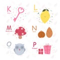 English alphabet with cute and funny characters in vector Royalty Free Stock Photo